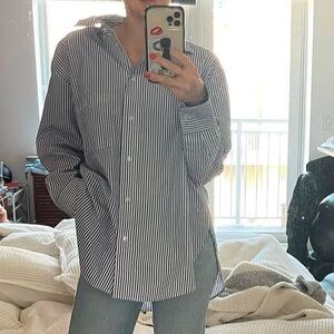 Oversized Striped Button-Up Shirt
